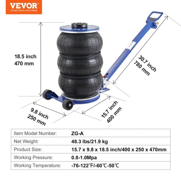 Pneumatisk Luftkrik, 3 Ton Lastkapacitet, Ergonomisk Design for Nem Brug,5T Justerbar B