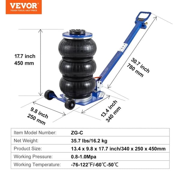 Pneumatisk Luftkrik, 3 Ton Lastkapacitet, Ergonomisk Design for Nem Brug,5T Justerbar B