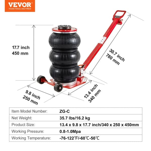Pneumatisk Luftkrik, 3 Ton Lastkapacitet, Ergonomisk Design for Nem Brug,5T Justerbar B