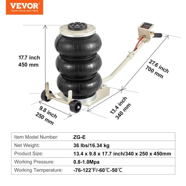 Pneumatisk Luftkrik, 3 Ton Lastkapacitet, Ergonomisk Design for Nem Brug,5T Justerbar B