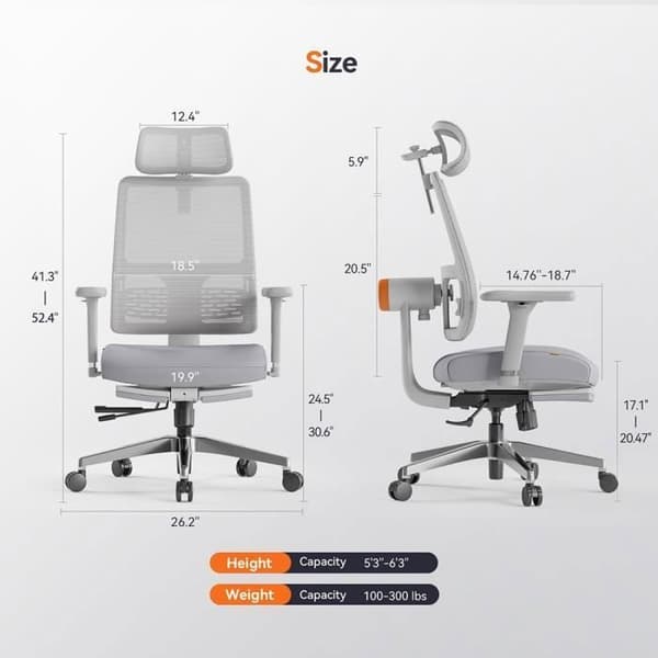 NEWTRAL MagicH-BPro ergonomisk stol med fotstöd, automatiskt efterföljande ryggstöd Nackstöd, adaptivt nedre ryggstöd