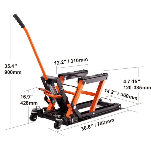 Motorcykellyft, 350/1100/1500 lbs kapacitet, justerbar höjd,1100IBS Hjul