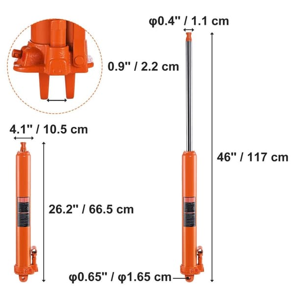 3 tons hydraulisk lång cylinder domkraft med enkelkolvspump, 665-1170 mm justerbar höjd, säker och pålitlig