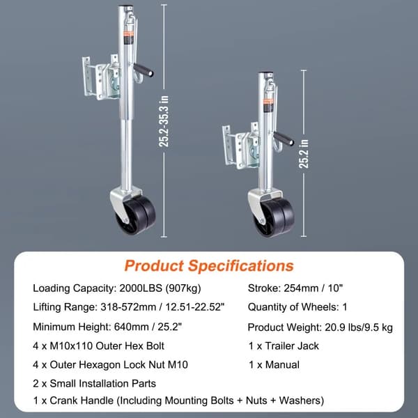 VEVOR Trailer Jack, 2000 lbs lastkapacitet, justerbar höjd,2000 lbs