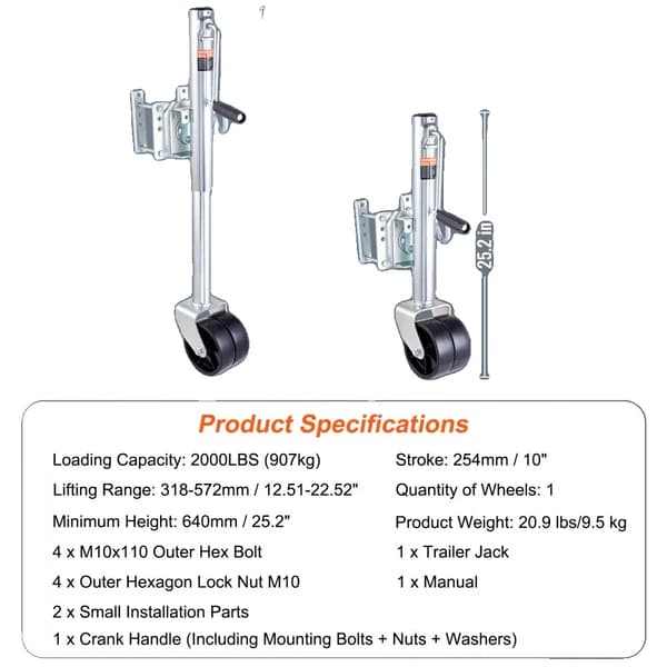 VEVOR Trailer Jack, 2000 lbs lastkapacitet, justerbar höjd,2000 lbs