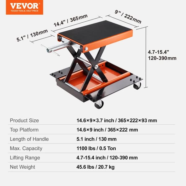 Motorcykel Lift, 350/1100/1500 LBS Kapacitet, Bredt Dæk & Sikkerhedsstift,1100IBS Hjul