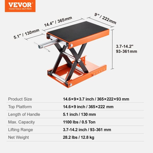 Motorcykel Lift, 350/1100/1500 LBS Kapacitet, Bredt Dæk & Sikkerhedsstift,1100IBS