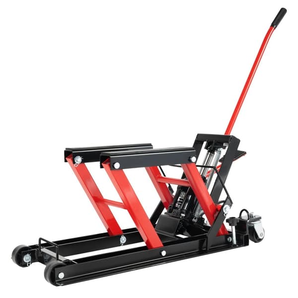 Motorcykellift, maksimal belastningskapacitet 680 kg, løfteområde 115-365 mm, gummibordplade længde 30,5 cm,Rød