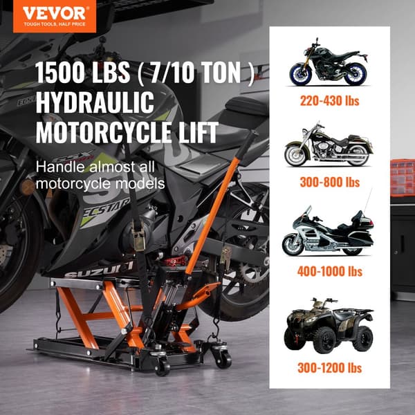 VEVOR Hydraulisk Motorcykel Jack Stand, 1500 lbs Kapacitet, 4,7" til 15" Løfteområde,1500 LBS