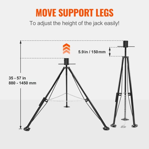Tripod Stabilizer, Belastningsevne 5000 lbs, Højdeområde 35-57 in, Hitch Cup Størrelse 5.9 in,Den femte hjul
