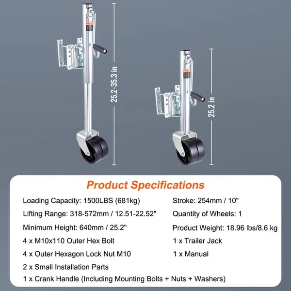Trailer Jack Tongue Stand, Solid Jockey Sidewind, Rundhjulsløftning, 1500lbs