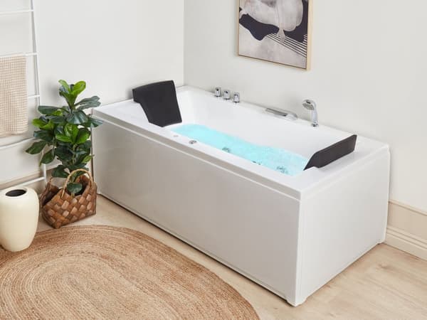 Bubbelbadkar Vit Akryl 183 x 90 cm Höger Massagestrålar Nackstöd LED-lampor