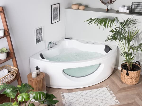 Hörnbubbelbad Vit Sanitetsakryl med LED-lampor 10 Massagestrålar 190 x 138 cm Modern stil
