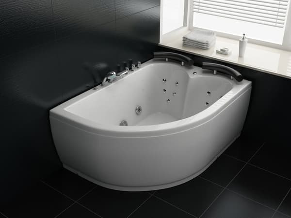 Bubbelbad Vit Sanitär Akryl LED-lights Kurvad Höger Dubbel 158 x 113 cm
