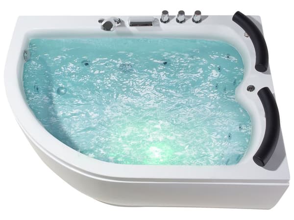 Bubbelbad Vit Sanitär Akryl LED-lights Kurvad Höger Dubbel 158 x 113 cm