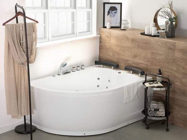 Bubbelbad Vit Sanitär Akryl LED-lights Kurvad Höger Dubbel 158 x 113 cm