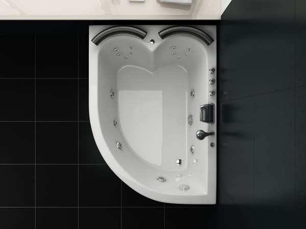 Bubbelbad Vit Sanitär Akryl LED-lights Kurvad Höger Dubbel 158 x 113 cm