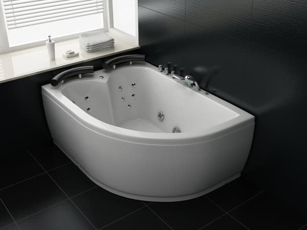 Bubbelbad Vit Sanitär Akryl LED-lights Kurvad Höger Dubbel 158 x 113 cm