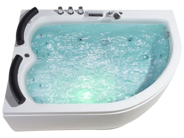 Bubbelbad Vit Sanitär Akryl LED-lights Kurvad Höger Dubbel 158 x 113 cm