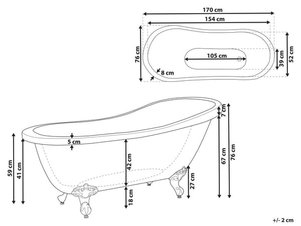 Badkar Vit Sanitetskryl 170 cm Blank Klassiskt Oval Fristående