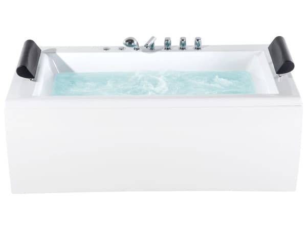 Spabad Vit Svart Akryl Stål 172 x 83 cm Massage Ledlights Nackstöd Modern Galvaniserad