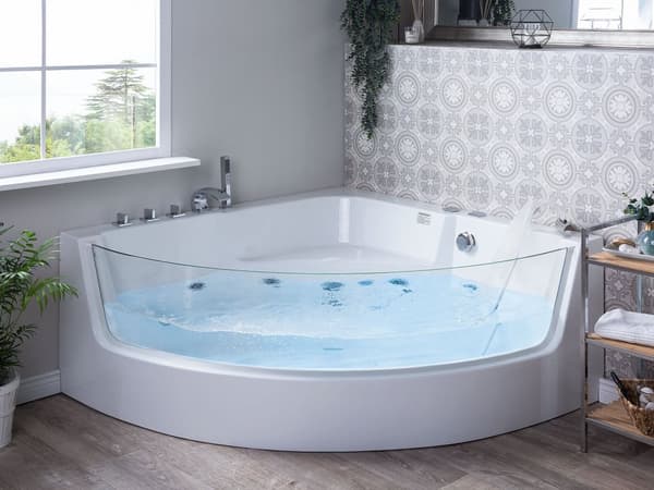 Hörnbubbelbadkar Vit Sanitär Akryl med LED 4 Jets Modern stil