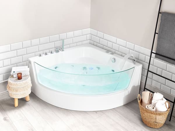 Hörnbubbelbadkar Vit Sanitär Akryl med LED 4 Jets Modern stil