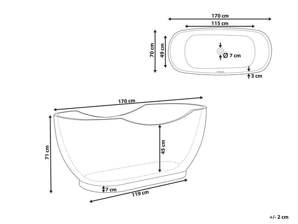 Badkar Vit Silver Akryl 170 cm Modern Oval Hållbar Fristående