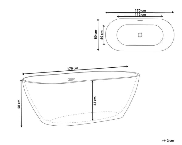 Badkar Vit Silver Akryl 170 cm Modern Oval Fristående Slitstark