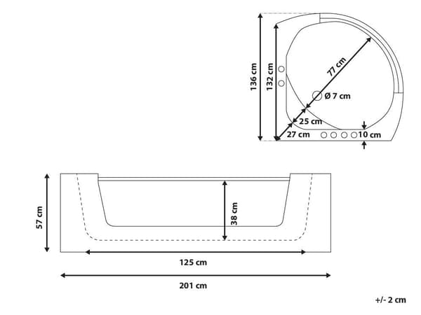 Hörnbubbelbadkar vit sanitär akryl med LED-massagestrålar 187 x 136 cm Modern design