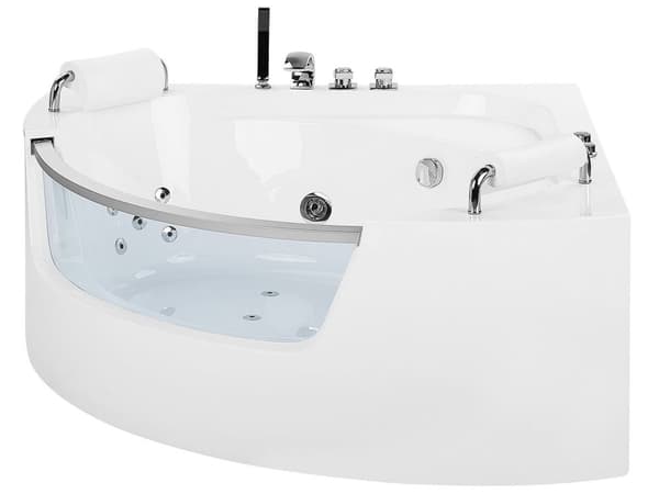 Hörnbubbelbadkar vit sanitär akryl med LED-massagestrålar 187 x 136 cm Modern design