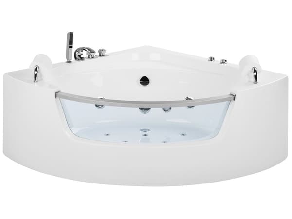Hörnbubbelbadkar vit sanitär akryl med LED-massagestrålar 187 x 136 cm Modern design