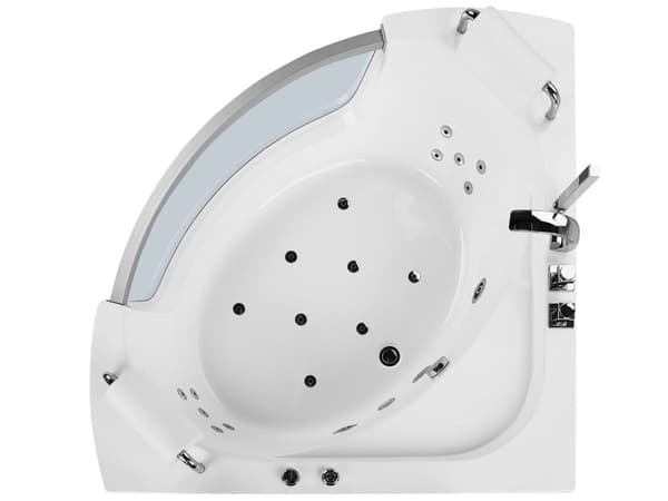 Hörnbubbelbadkar vit sanitär akryl med LED-massagestrålar 187 x 136 cm Modern design