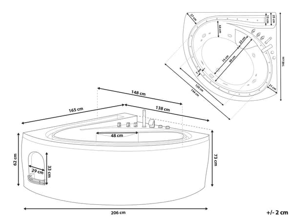 Whirlpool Bath White Sanitary Acrylic LED Illumination Double 206 x 164 cm Oval Modern Design