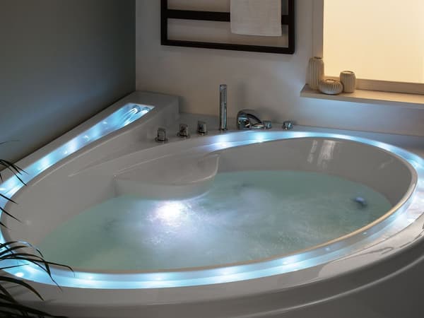 Whirlpool Bath White Sanitary Acrylic LED Illumination Double 206 x 164 cm Oval Modern Design