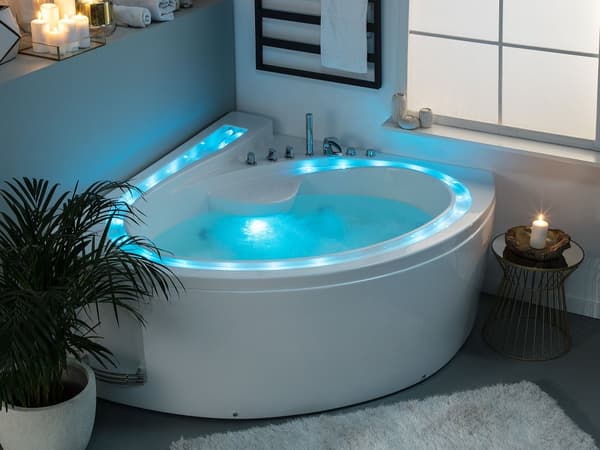 Whirlpool Bath White Sanitary Acrylic LED Illumination Double 206 x 164 cm Oval Modern Design
