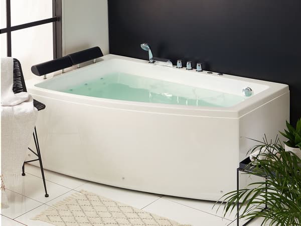 Bubbelpool Hörnbadkar Vit akryl 182 x 121 cm Höger Badkar med nackstöd