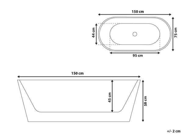 Fristående Badkar Vit Sanitär Akryl Enkel 150 x 75 cm Oval Form Bräddsystem Modern Design