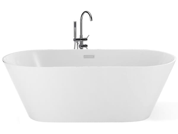 Fristående Badkar Vit Sanitär Akryl Enkel 160 x 80 cm Oval Form Bräddsystem Modern Design