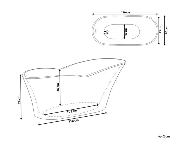 Fristående badkar Blank Svart Sanitetsakryl 170 x 80 cm Elegant Ovalt Minimalistisk design