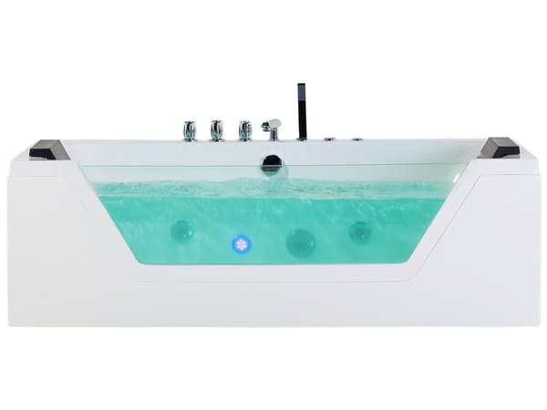 Badkar med massagepunkter Vit Silver med LED Sanitär Akryl och Glas Enkel 160 x 76 cm