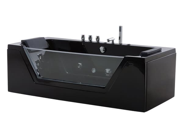 Badkar med massagepunkter Svart Silver med LED Sanitär Akryl och Glas Enkel 153 x 71 cm