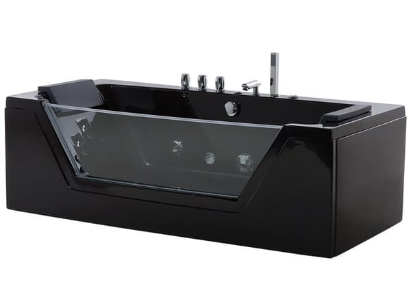 Badkar med massagepunkter Svart Silver med LED Sanitär Akryl och Glas Enkel 160 x 76 cm