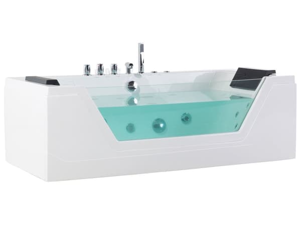 Badkar med massagepunkter Vit Silver med LED Sanitär Akryl och Glas Enkel 150 x 71 cm
