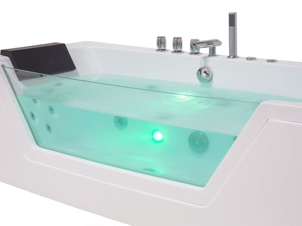 Badkar med massagepunkter Vit Silver med LED Sanitär Akryl och Glas Enkel 150 x 71 cm