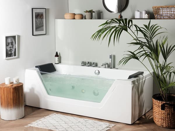Badkar med massagepunkter Vit Silver med LED Sanitär Akryl och Glas Enkel 150 x 71 cm