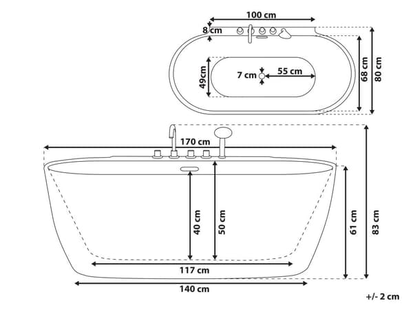 Fristående Badkar Vit Sanitär Akryl Oval Enkel 170 x 80 cm Modern Design