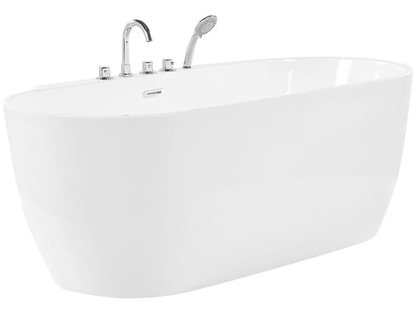 Fristående Badkar Vit Sanitär Akryl Oval Enkel 170 x 80 cm Modern Design