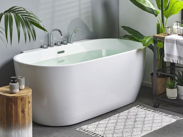 Fristående Badkar Vit Sanitär Akryl Oval Enkel 170 x 80 cm Modern Design