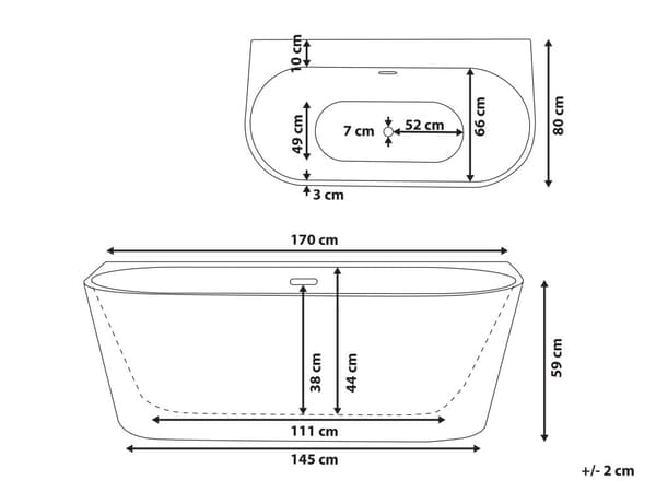 Badkar Vit Silver Akryl 170 x 80 cm Fristående Oval Blank Modern Kurvig